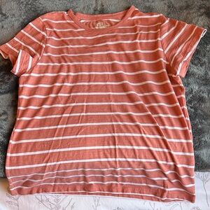 Time and Tru Women's Short Sleeve Striped Tee - Coral and White